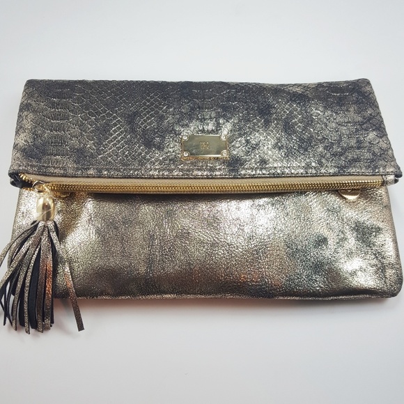 INC International Concepts Handbags - NWT INC Metallic Dark Gold Frita Clutch